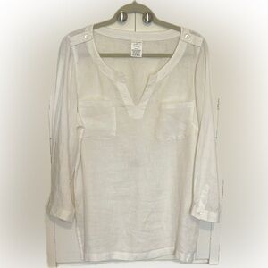 Lands' End White Linen 3/4 Sleeve Blouse